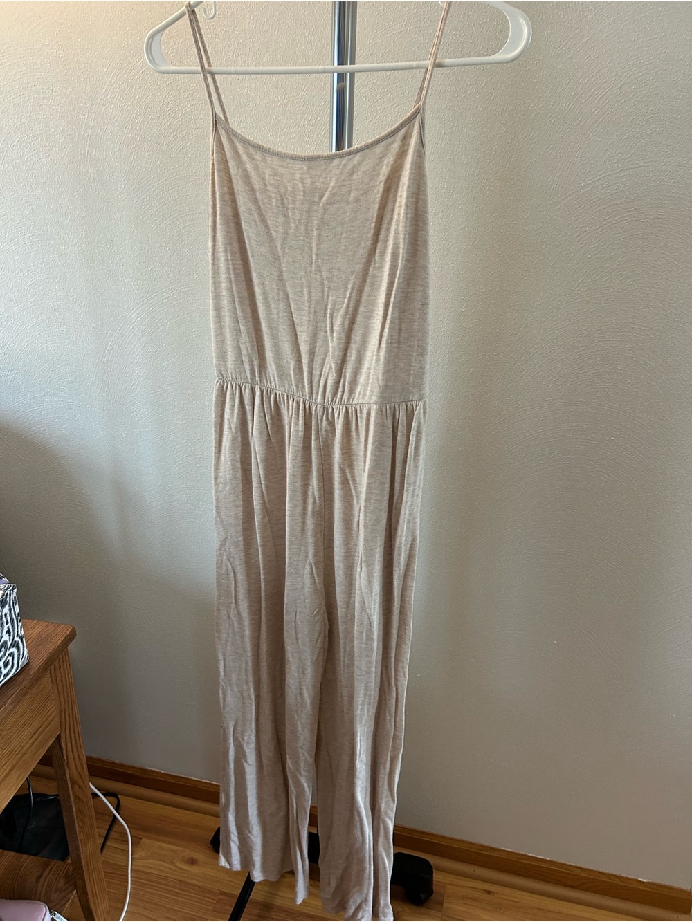 Women's Beige Spaghetti-Strap Maxi Romper